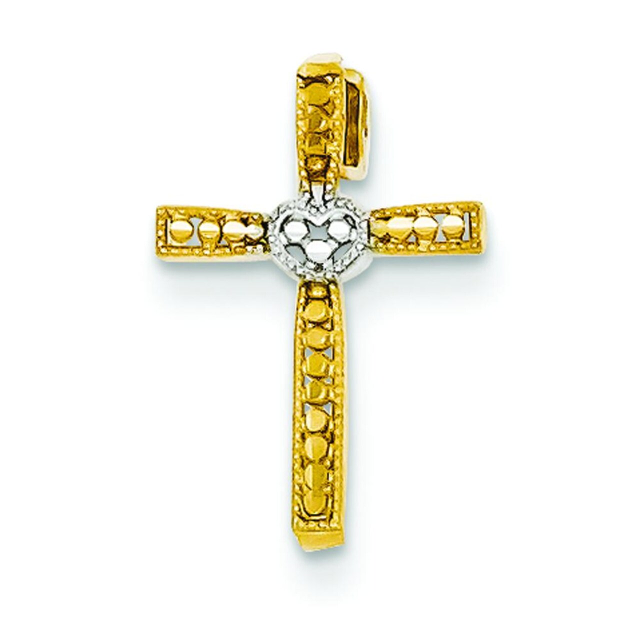14K Gold Rhodium Diamond Cut Cross Pendant Charm Jewelry 17 x 11mm